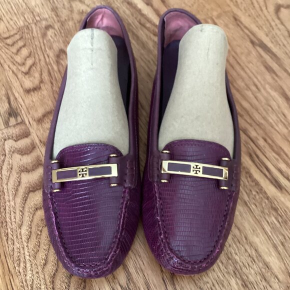 Tory Burch Croc Embossed Leather Driving Moccasins Loafer Shoes Purple SIZE 11 - Picture 2 of 7